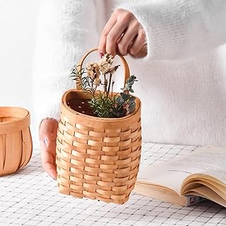 Small Hand-Woven Wood Storage Basket Portable Wall Hanging Flower Basket Organizer Fruit Vegetable Rattan Box Home Decoration