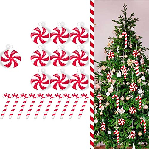 NT-ling 20 Pieces Candy Cane Christmas Tree Decorations Red Candy Christmas Tree Hanging Ornaments,Red and White Plastic Christmas Ornaments for Xmas Craft Holiday Party Decorative Supplies - Image 4