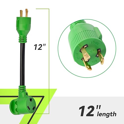 Miniatura 8 de RVMATE Cable adaptador de generador RV de 4 clavijas de 12 pulgadas, 30 amperios a 30 amperios, certificado ETL, STW 104, enchufe macho L14-30P a