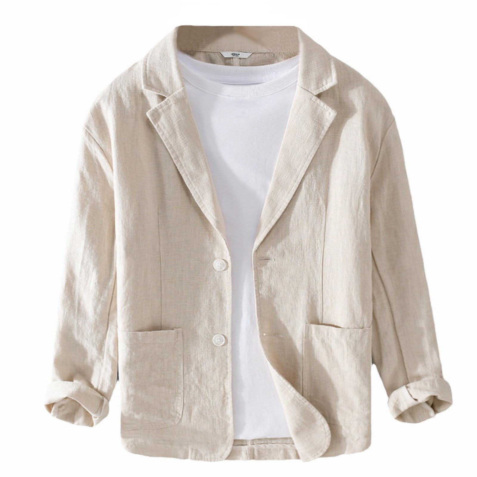 GIBZ Blazer en Lin pour Hommes Ample Polyvalent Simple Veste de Costume Revers Cranté 2 Boutons Manteau de Sport avec Poche Printemps Été