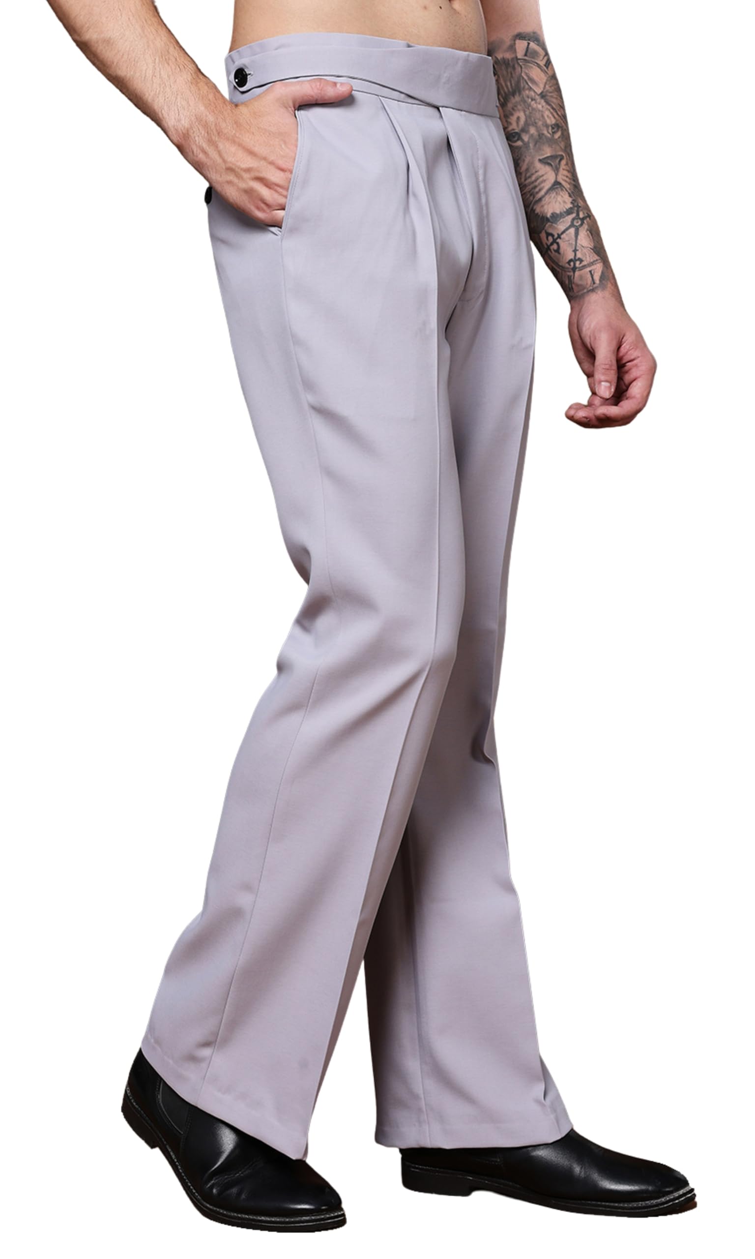 Gurkha Pants for Men | Trouser for Men | Formal Pant | Classic Button | Bell Button High Waist Pleated Casual Trousers | Flared Leg Pants for Office Smart Casual Travel Party-picture-21
