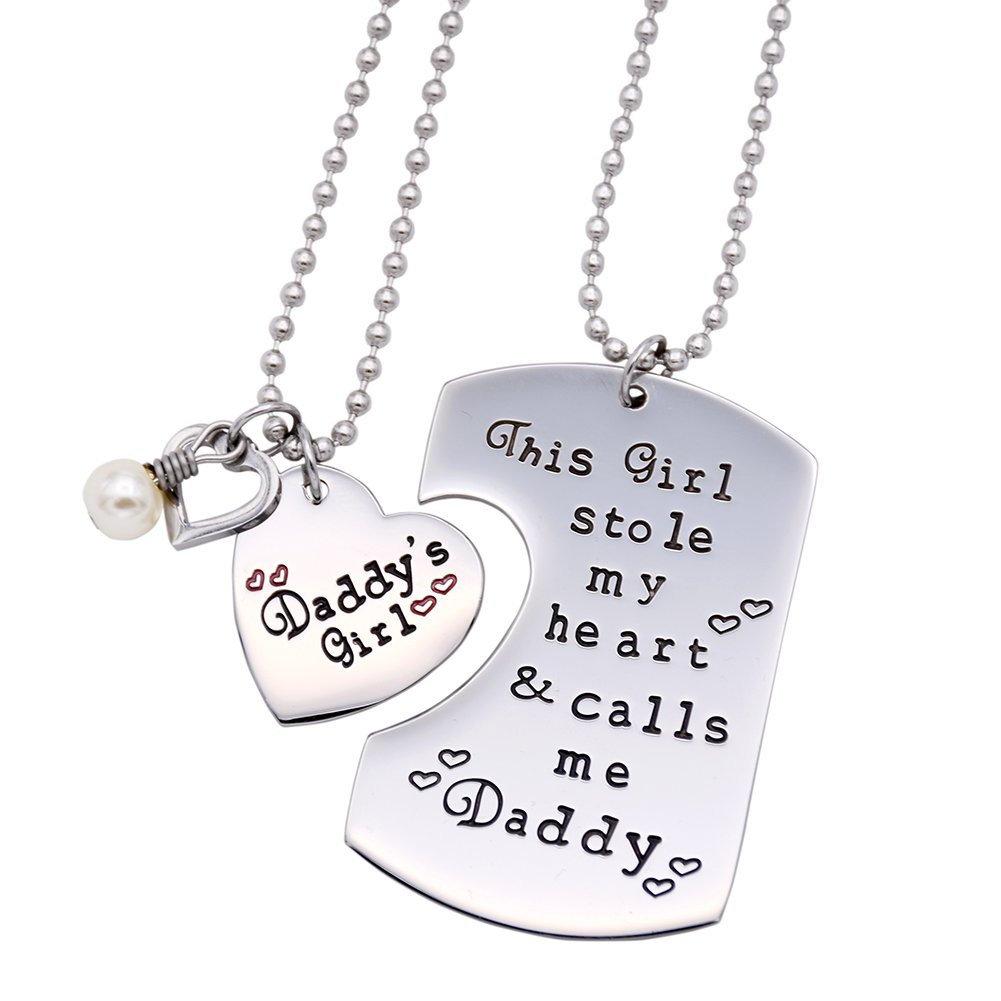 O.RIYAGifts for Dad Necklace Jewelry, Father Daughter Keychain Jewelry, Daddys Girl Birthday Necklace Set, There's This Girl Who Stole My Heart She Calls Me Daddy