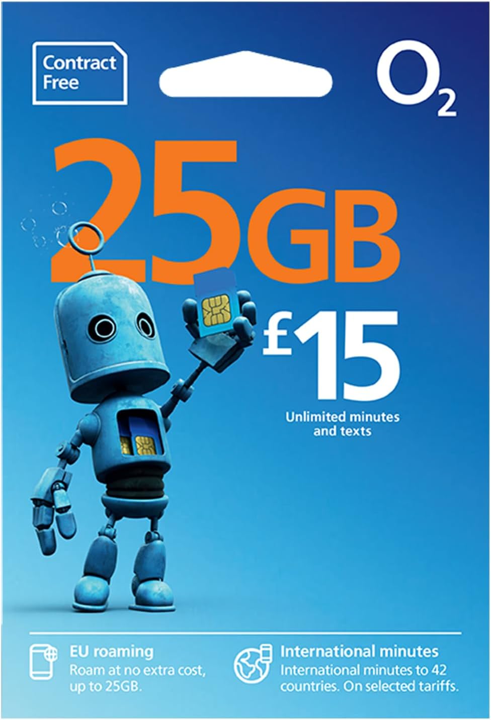O2 SIM Card UK & EUROPE (ROAM FREE) PREPAID PAYG £15 Bundle 25GB
