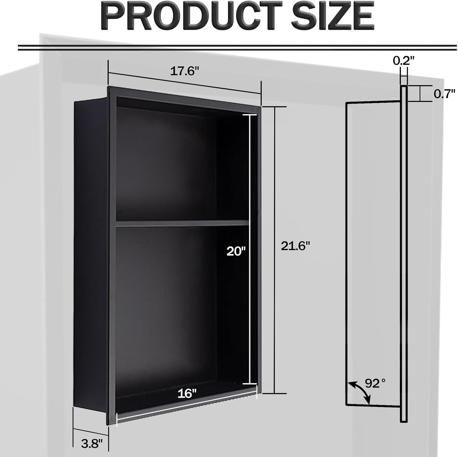 Stainless Steel Shower Niche 16" X 20" Brushed No Tile Needed Wall Niche Double Shelves Recessed Shower Shelf for Bathroom Storage Over Mount Installation