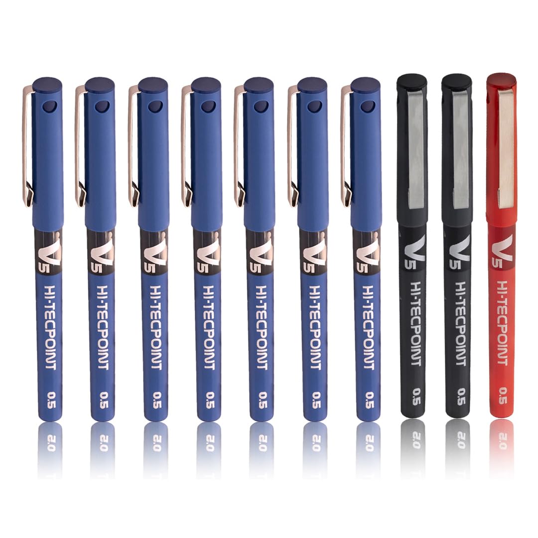 V5 Roller Fine Ball Pen Pack of 10 (7 Blue, 2 Black, 1 Red)