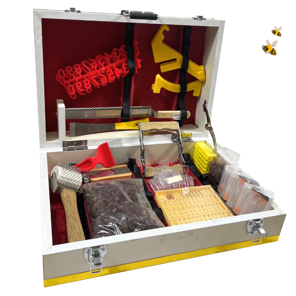 Kit da 20 pezzi per apicoltori con attrezzi per alveari, rullo e coltello da deoperculo, gabbia per api regina, alzafavo, raschietto, pinze e valigetta di accessori per apicoltura