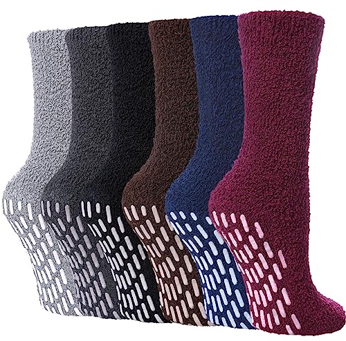 Image of FNOVCO Non Slip Socks for Women Winter Warm Cozy Fuzzy Slipper Socks Soft Fluffy Hospital Socks with Grips