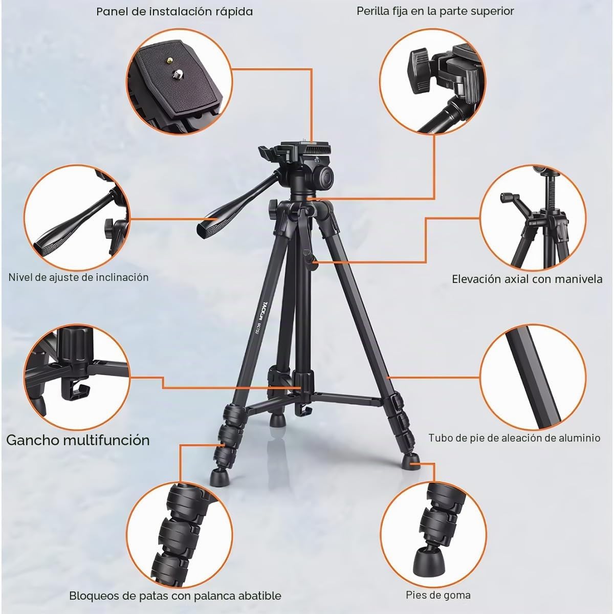 Trípode Klack para cámara ó teléfono móvil, 48/150cm 360° Portátil, Fuerte Estabilidad, 5Kg de Carga máxima