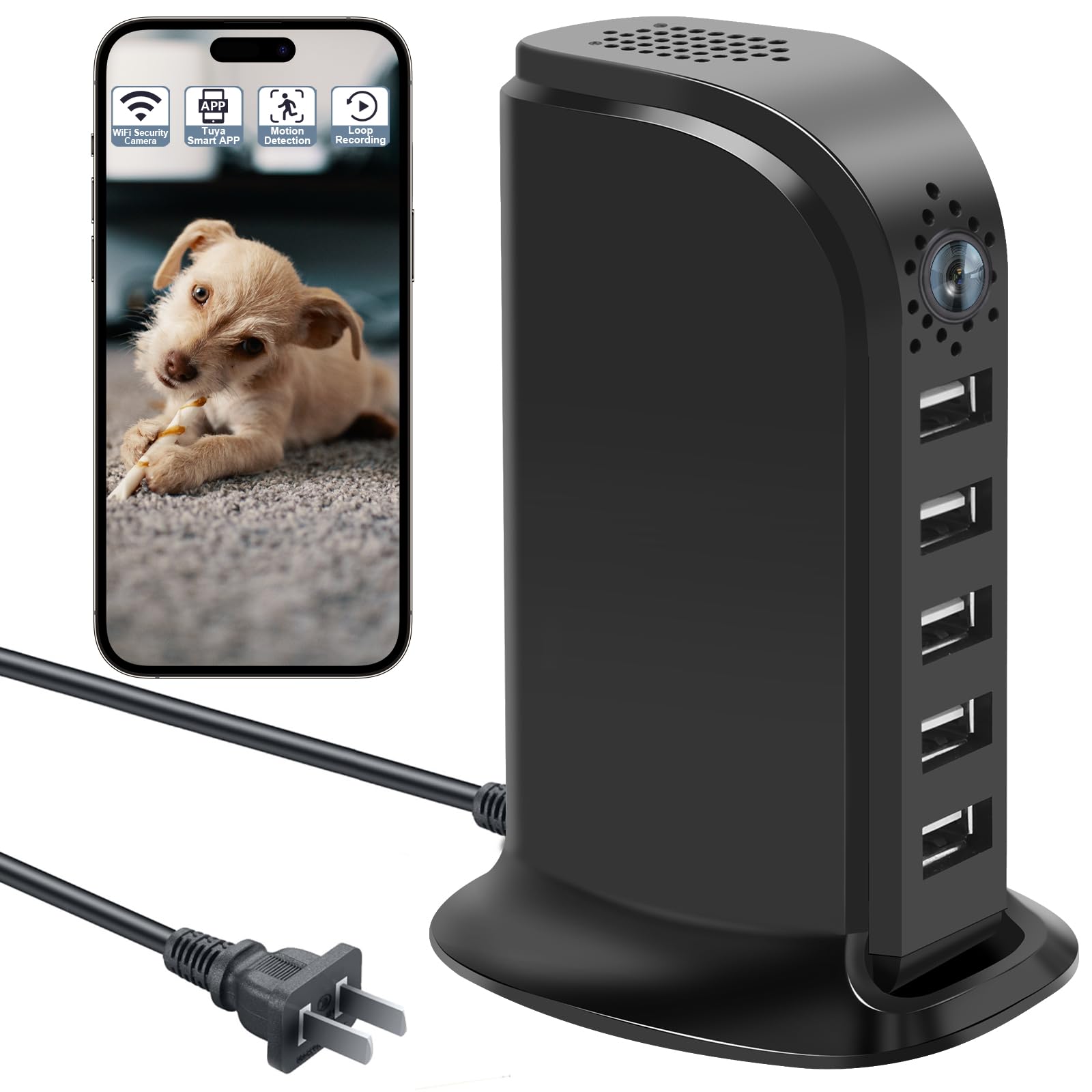 Cámara de carga USB, cámara de seguridad para niñera, grabadora de video inalámbrica 1080P HD con detección de movimiento, cámara