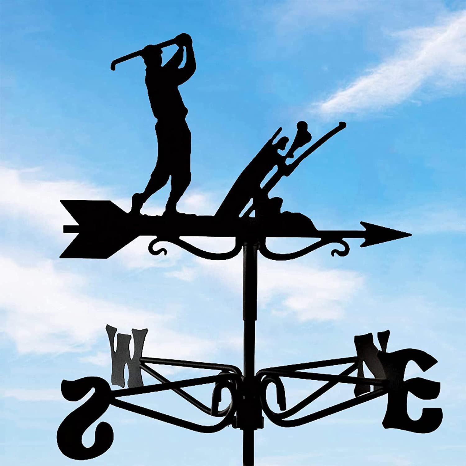 Metalowa wiatrowskaz Żelazna wiatrowskaz Ozdoba Wskaźnik kierunku wiatru Kreatywna dekoracja ze stali nierdzewnej z uchwytem dachowym Golfiści Wiatrowskazy Paliki ogrodowe