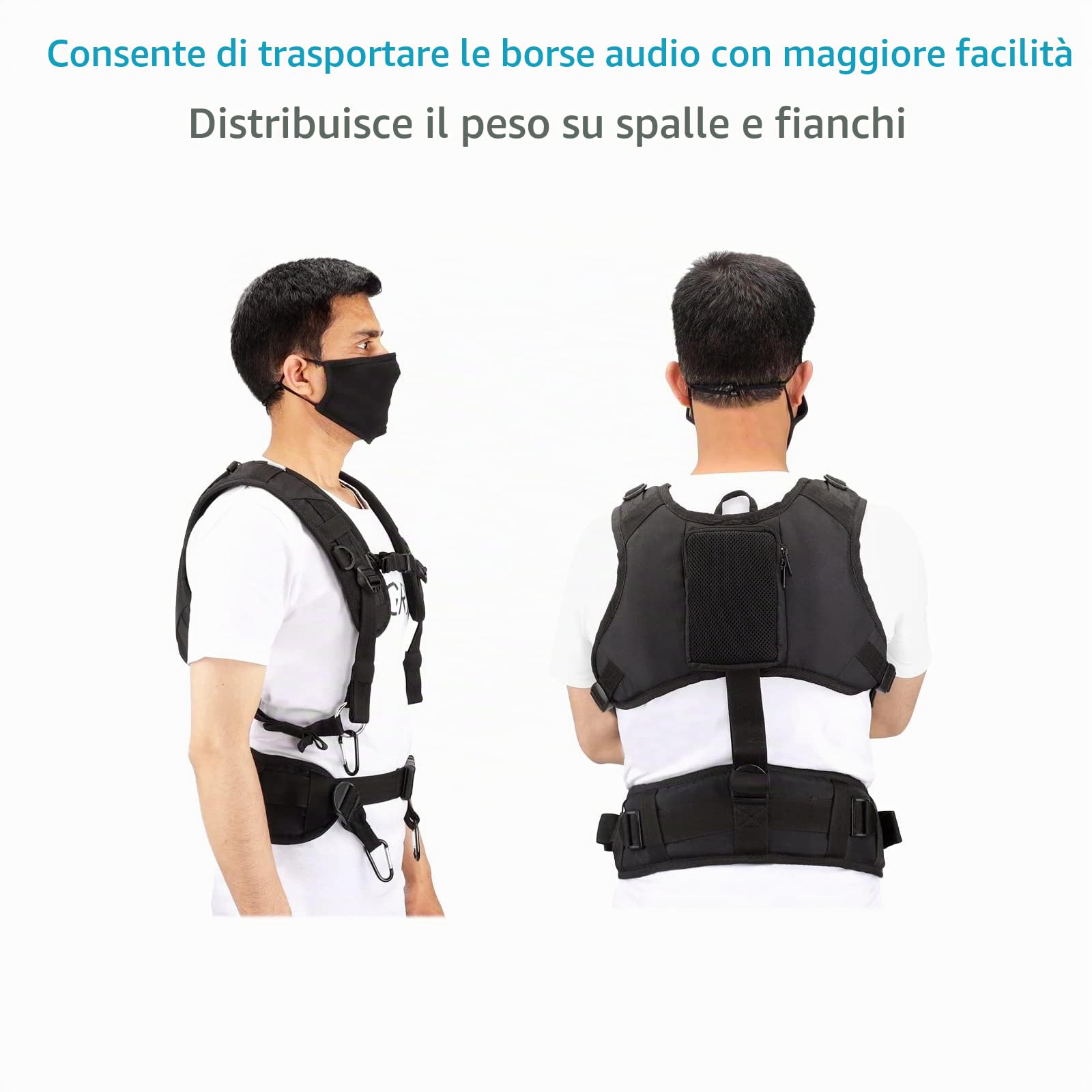 PROAIM Cube Universal Jacket per borse per registratori audio da campo. Gilet regolabile per registratori audio, fonici e mixer audio - Dotato di tasche per accessori. (JK-CBUH-01)