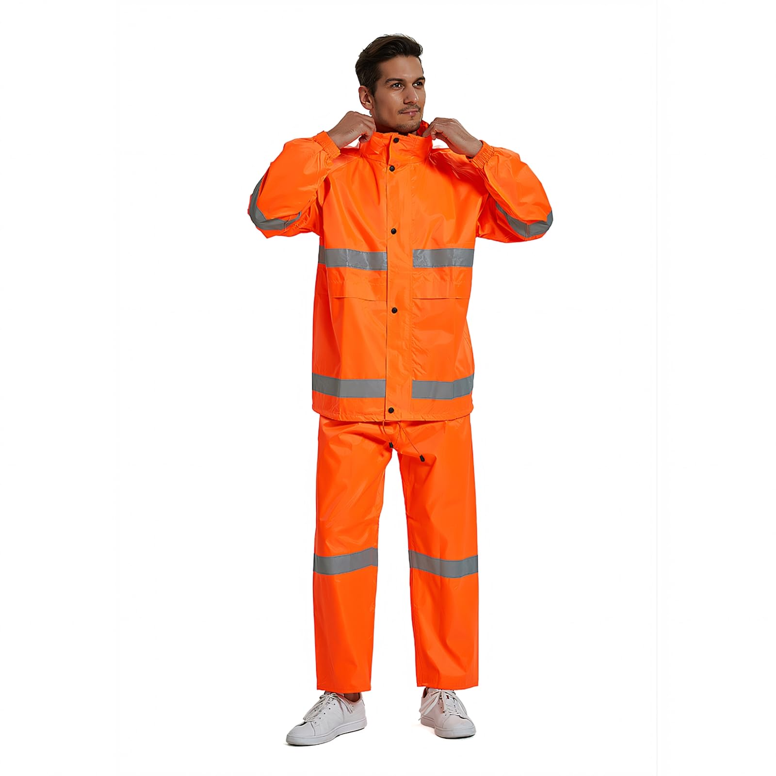 TopTie Combinaison de sécurité réfléchissante haute visibilité imperméable ANSI avec pantalon, Orange, M