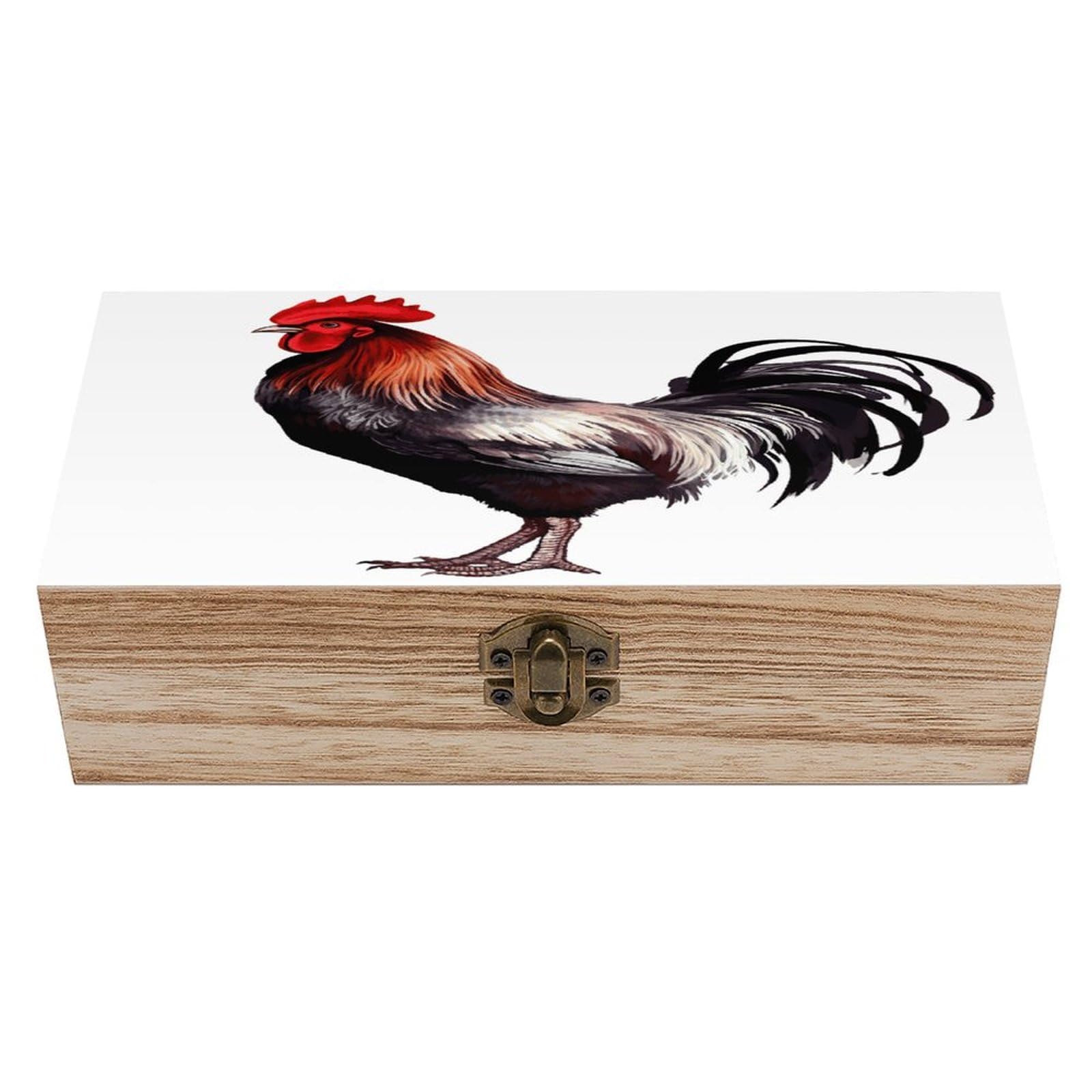 FekiLoot Rooster Wooden Jewelry Box Personalized Wood Keepsake Box Large Decorative Wooden Storage Boxes with Hinged Lid Rustic Style Wood Jewelry Organizer for Desk Home Office