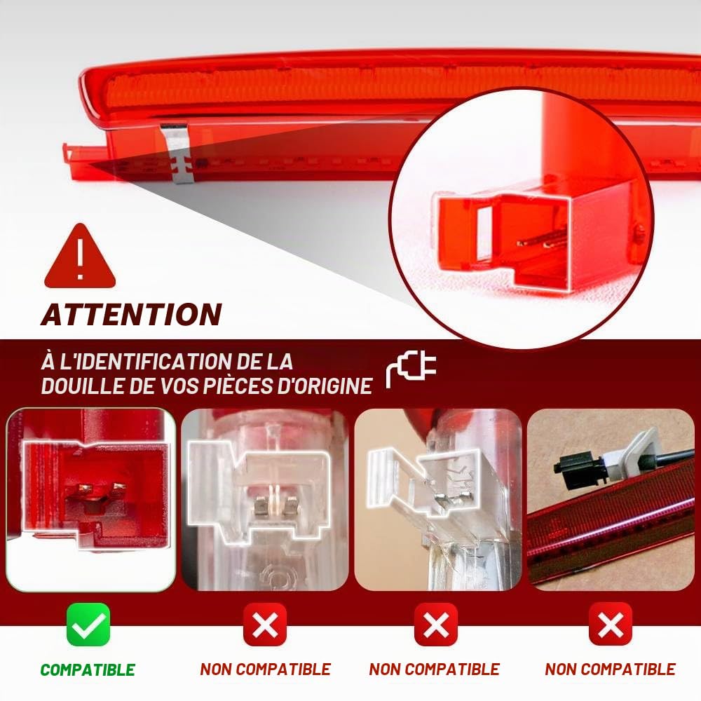 Lentille rouge LED rouge 3eme troisième feu stop pour Seat Ibiza 6J 6P Leon MK2 Feu stop central feux arrière OEM # : 6J0945097A 6J0945097B