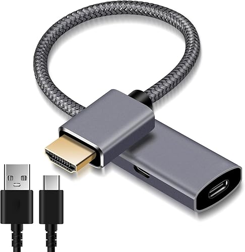 Adaptador de cable HDMI macho a USB-C hembra con cable de alimentación USB C, convertidor HDMI unidireccional (fuente) a tipo C 3.1 (pantalla),