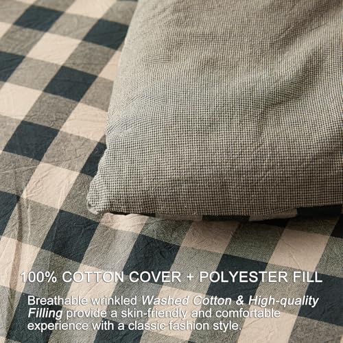 Image of Cyusri Cotton Plaid Full Comforter Set - Soft Lightweight Bedding 3 Pieces Dyed Bed Set with 2 Pillow Shams,Reversible All Season Farmhouse Down Alternative(Full Size 80 inchx90 inch Dark Green)