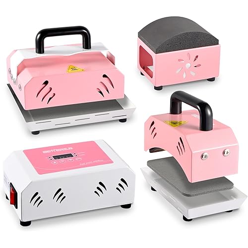 BetterSub 2in1 Combo Mini Portable Hat Press Heat Press Machine for Caps, T-Shirts, Bags, Handheld Easy Press for Vinyl, Sublimation, Heat Transfer Projects (Pink)