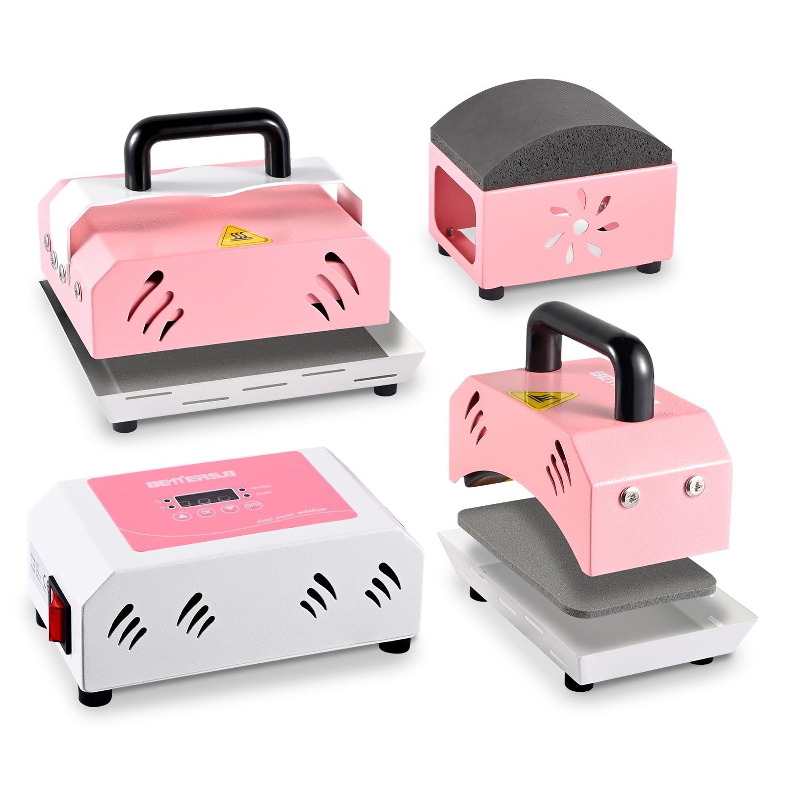 Máquina de prensado térmico portátil 2 en 1 BetterSub para gorras, camisetas y bolsos, fácil de usar, ideal para proyectos de transferencia térmica por sublimación de vinilo, color rosa.