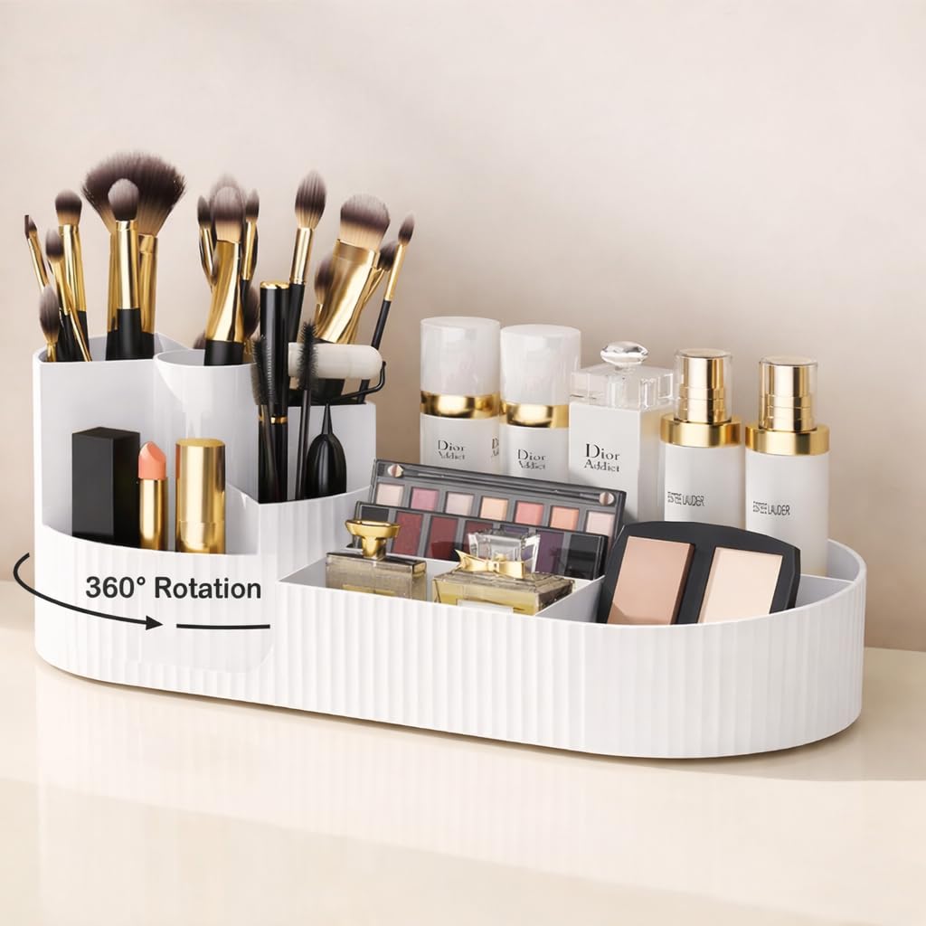 Compartment 360° Rotating Cosmetic Organizer for Dressing Table- Makeup Storage Organizer for Nail Polish, Brushes, Lipstick, Jewelry, Vanity & Beauty Accessories (White)-image-15