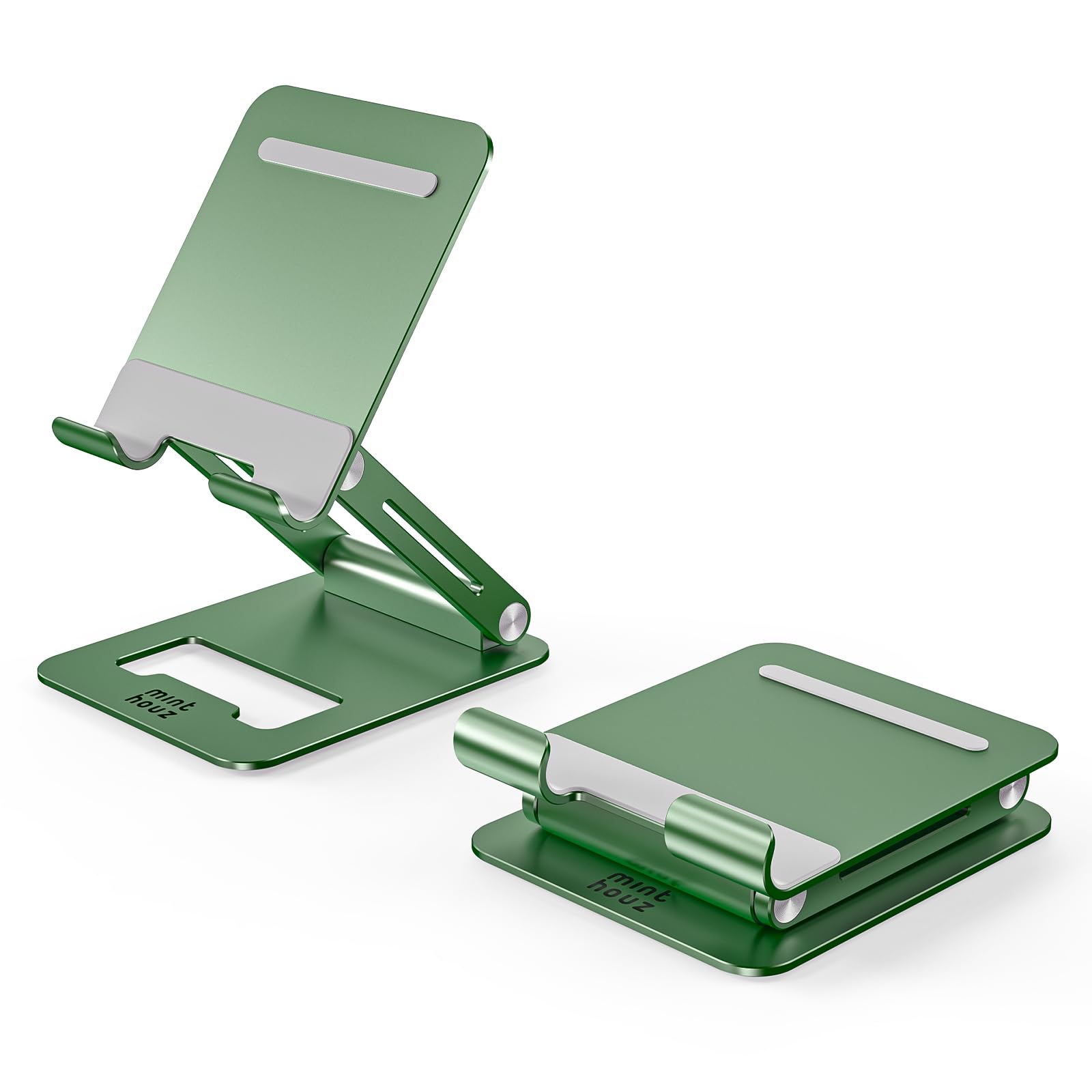 Minthouz Tablet Stand, Multi-Angle Adjustable Tablet Holder, Aluminum iPad Stand Compatible with iPhone 16 15 14 13 Pro Max Mini, 12 11 XR X 8 Plus SE, Smartphone-Green