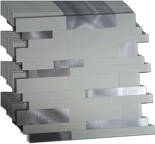 Miniatura 6 de XUANINY 10 hojas de azulejos metálicos para salpicaduras en muro, autoadhesivas, aluminio 3D, paneles de pared para cocina, baño, dormitorio, sala