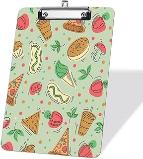 Fast Food Cheeseburger Taco Pizza Acrylic Clipboard with Retractable Hang Tab A4 Clipboards 9 x 12.5 in, Desk Accessories Clip Board Decorative Letter Boards for Office Doctor Men