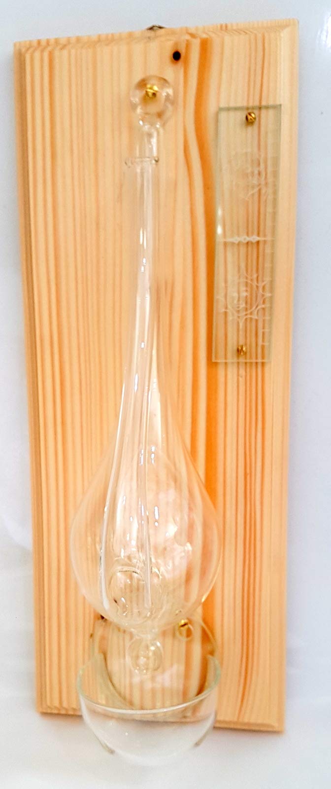 Barometer Glasbarometer dekoratives Wandbarometer Goethe Barometer Klarglas zum hängen auf hellem Holz und Glasauffangschale Größe ca. 14 x 34 cm Oberstdorfer Glashütte