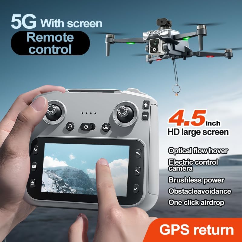 K18MAX GPS Drones with Camera for Adults 4K , 4.5" LCD remote controller, 360° obstacle avoidance, GPS-guided return-to-home, 5G Wi-Fi transmission, brushless motors, one-touch takeoff, 40 minutes of flight time— Ideal Gift & Toy for Beginners.