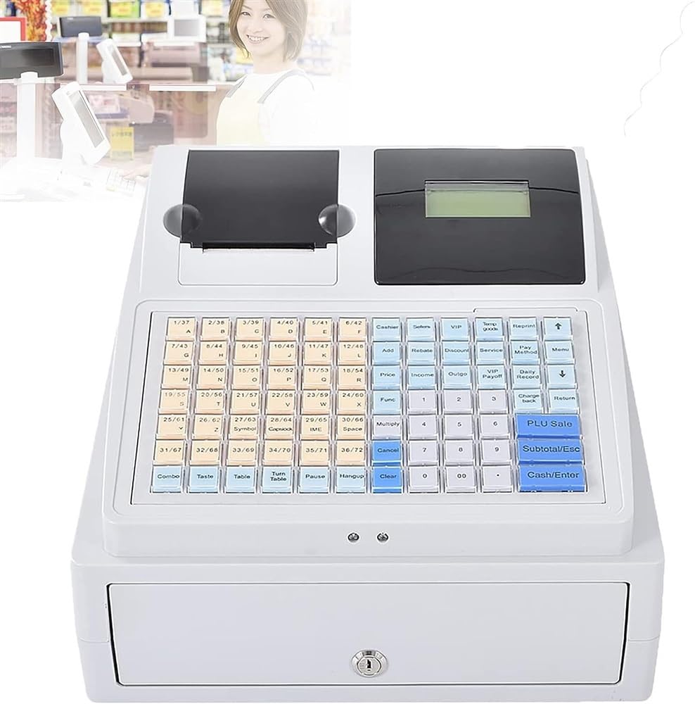 Caja registradora con Sistema POS, con Teclado Plano e Impresora térmica, multifunción, para Comercio minorista, supermercado y Restaurante.