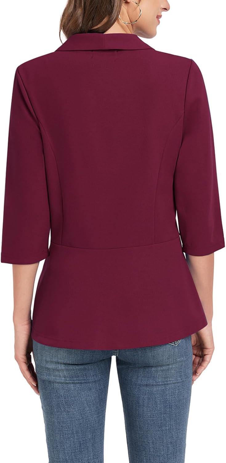 MINTLIMIT Womens Casual Blazer Open Front 3/4 Sleeve Shawl Collar Ruffle Hem Work Office Suit Jacket