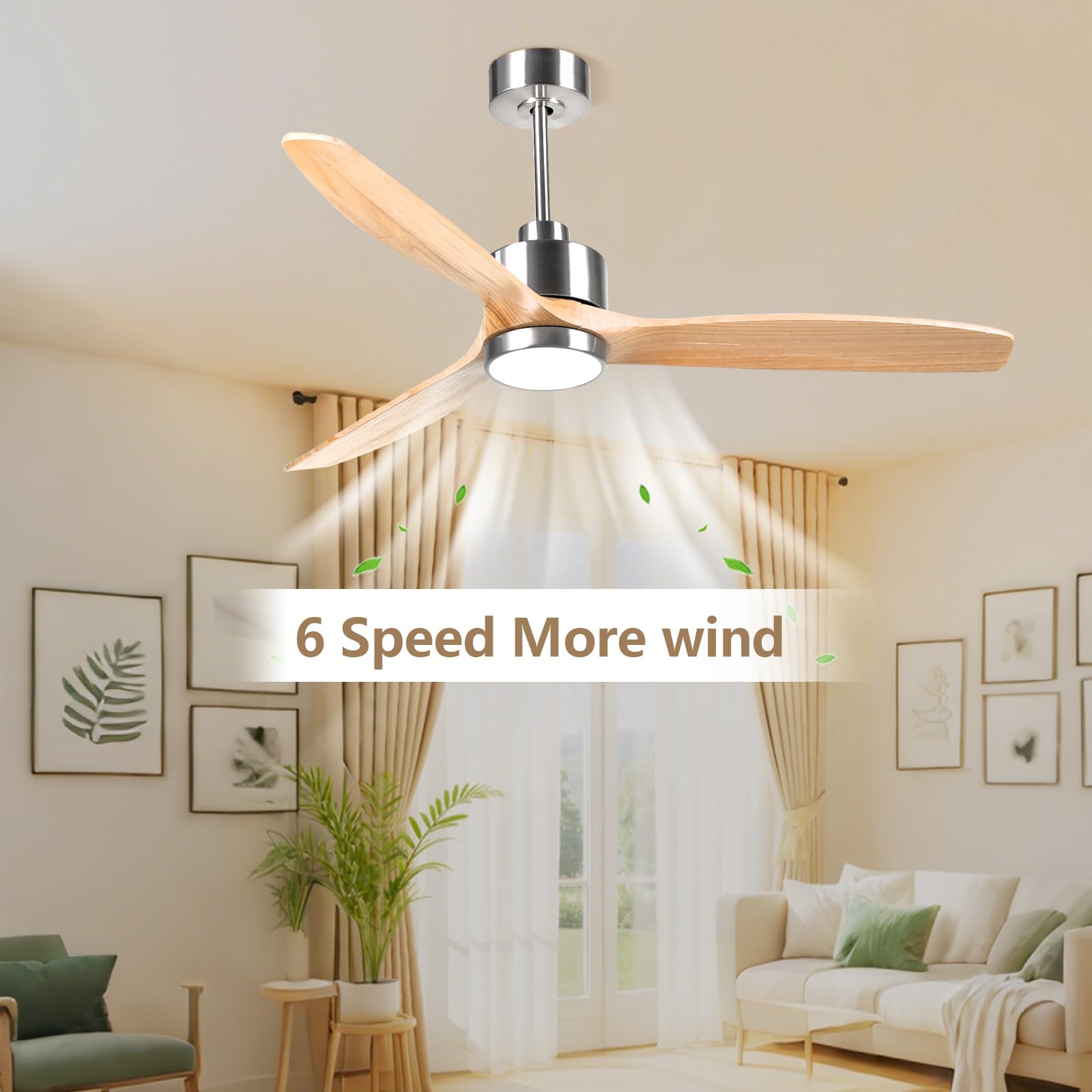 OFANTOP 132cm Ventilatore a soffitto moderno in legno con illuminazione | elecomando, motore a corrente continua silenzioso e commutabile per camera da letto, soggiorno e garage, legno naturale