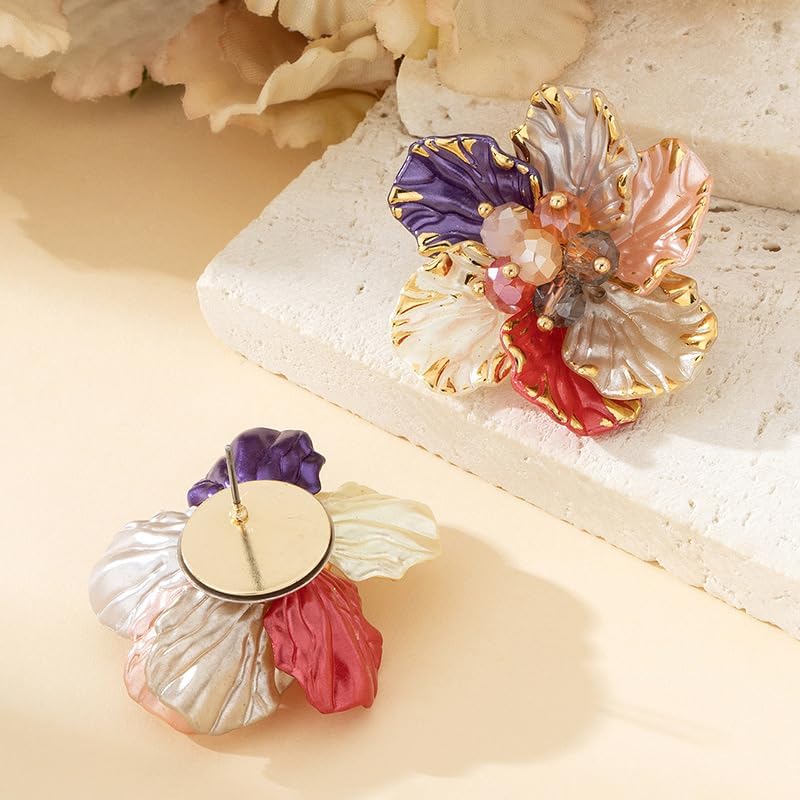 Flower Earrings for Women Elegant Camellia Flower Stud Earrings Vintage Crystal Flower Bud Earrings Bohemian Style Flower Stud Earrings Hypoallergenic Statement Earrings Boho Hawaiian Beach Charm Jewelry - Image 6