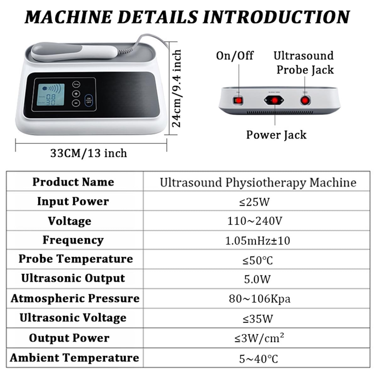 Dispositivo Portatile per Macchina ad ultrasuoni, Macchina per Terapia ad ultrasuoni per Ginocchia, Spalle, Braccia lombari, Collo, guarigione dei Tessuti Profondi e Sollievo dal Dolore,B