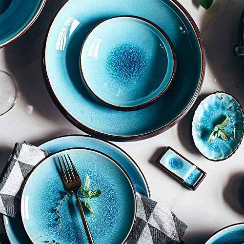 Ceramiczna zastawa stołowa Pękanie lodu glazura ceramiczne zastawy stołowe naczynia gospodarstwa domowego miski ryżu gotowane na parze dania rybne porcelanowe niebieskie płytkie talerze zestaw sztućcó