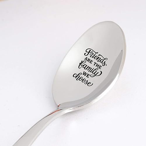 Cuchara grabada para regalar a un amigo para él y ella, regalo de cuchara con texto en inglés "Friend's are the Family", regalo inspirador para el