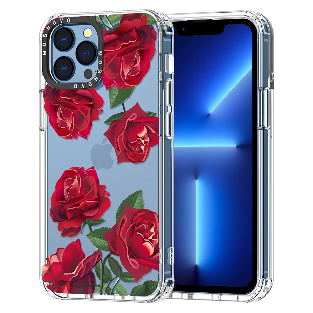 MOSNOVO Compatible with iPhone 13 Pro Max Case, Red Roses for Girl Women [ Buffertech™ Shockproof ] Transparent TPU Bumper Clear Phone Case Cover Designed for iPhone 13 Pro Max 6.7 Inch