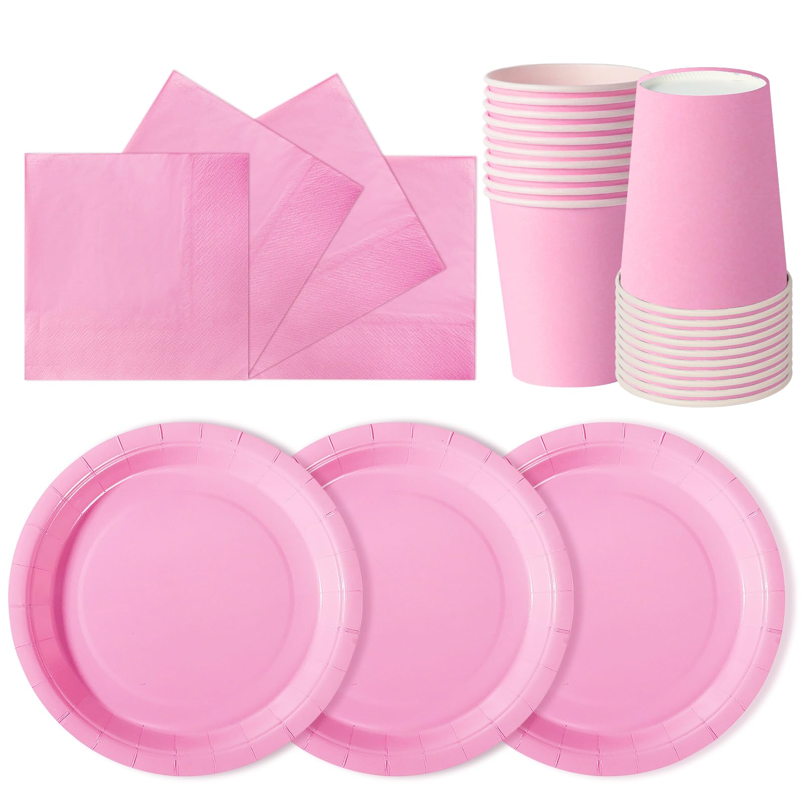hailstones Light Pink Disposable Party Paper Plates Set Tableware Supplies - 24 Pack of 7 Inch Plates, Cups & Napkins for Kids Birthday Decorations Christening Wedding Shower — image 1