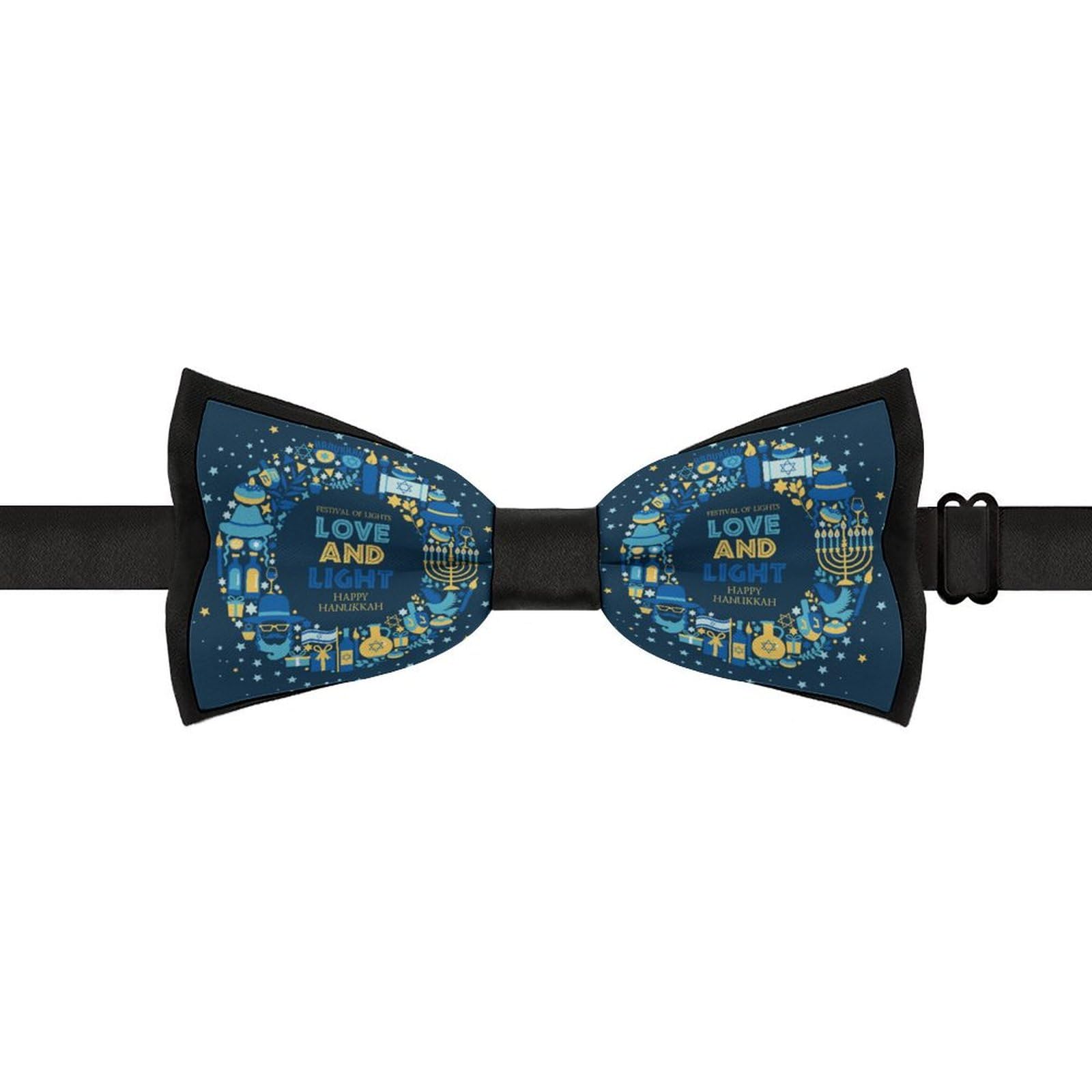 GoasNei Happy Hanukkah Jewish Chanukah Holiday Bow Tie for Men Adjustable Necktie Funny Tie Neck Ties for Weddings Party