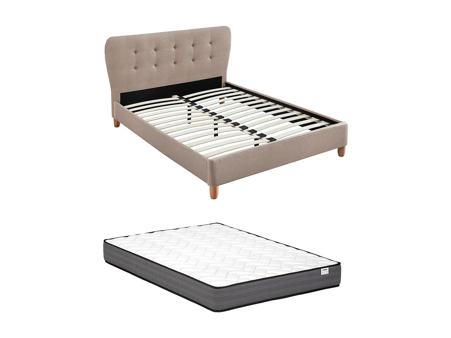 Vente-unique - Letto 160 x 200 cm con testata trapuntata Tessuto Beige + Materasso - ELIDE