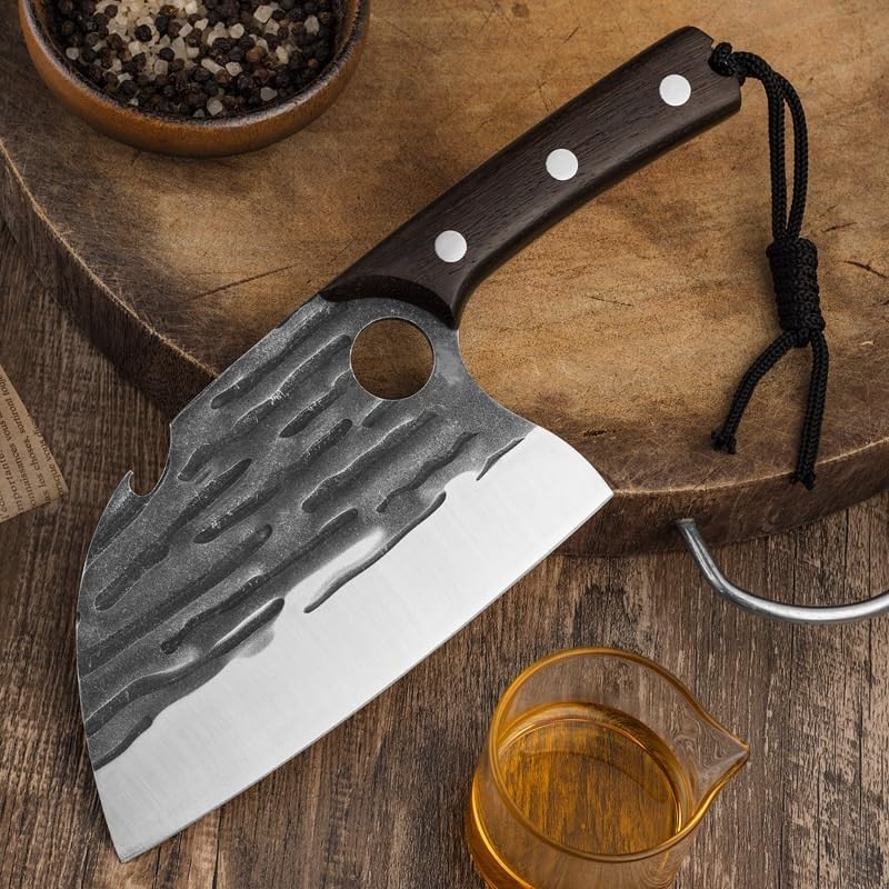 Meat Cleaver,Cleaver Knife Traditional Hand-Forged Kitchen Knife Hammer Stainless Steel Chef Chopping Knife Cooking Knife Wooden Meat Cleaver Butcher Knife (Color : Only Knife)