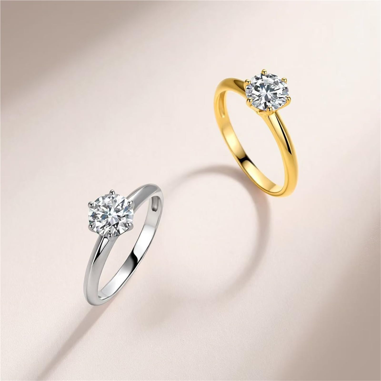 S925 Solitaire pierścionek zaręczynowy, 6 pazurów, Moissanite, uniseks