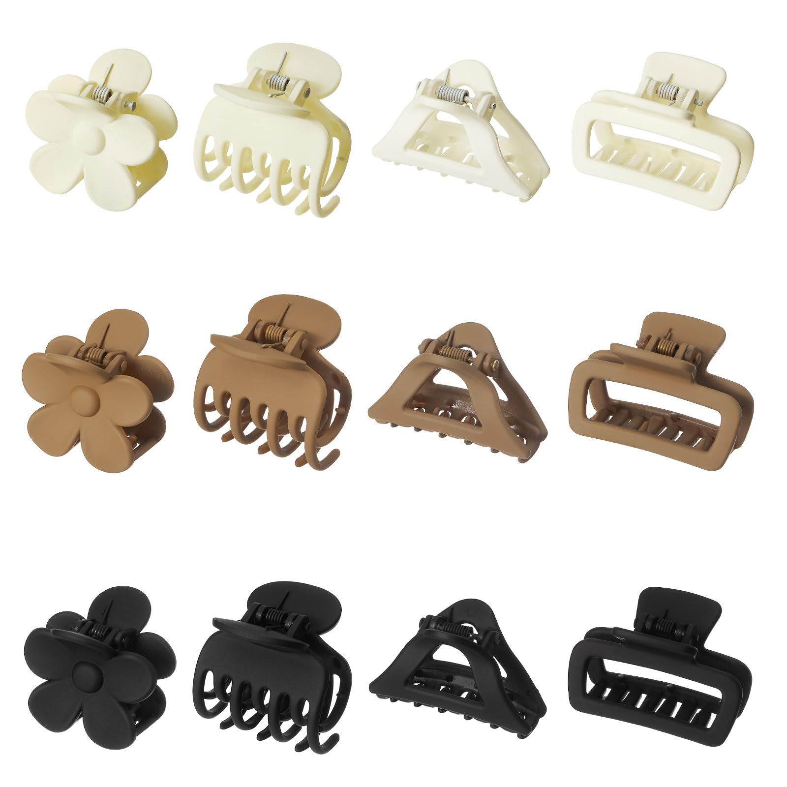 QIUTIMIY Medium Claw Clips for Women Non Slip, 12PCS 4Style Matte Hair Clips for Thin/Thick Hair Claws Short Hair Accessories Jaw Clips(12PCS-Style 3)