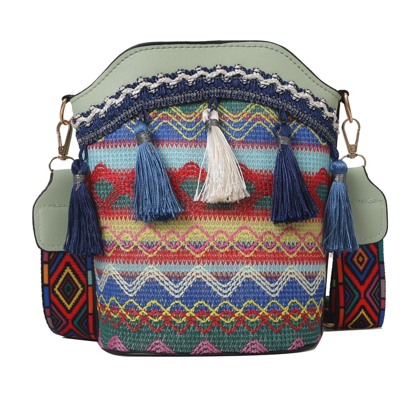 Bolso bandolera de piel sintética para mujer, hecho a mano, étnico, tejido