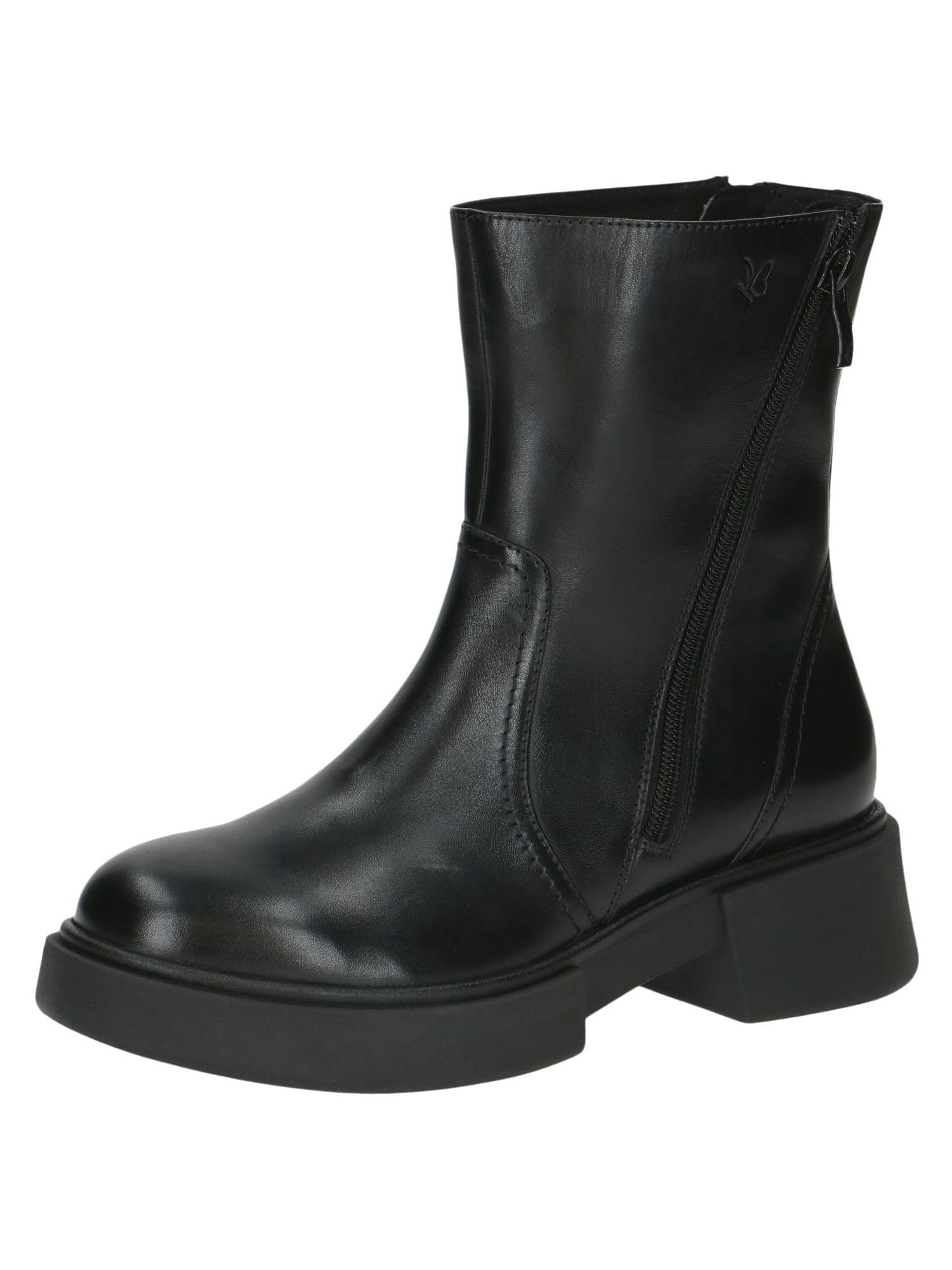 CAPRICE women's flat leather ankle boots with zipper, Black (Black Nappa), 6.5 UK
