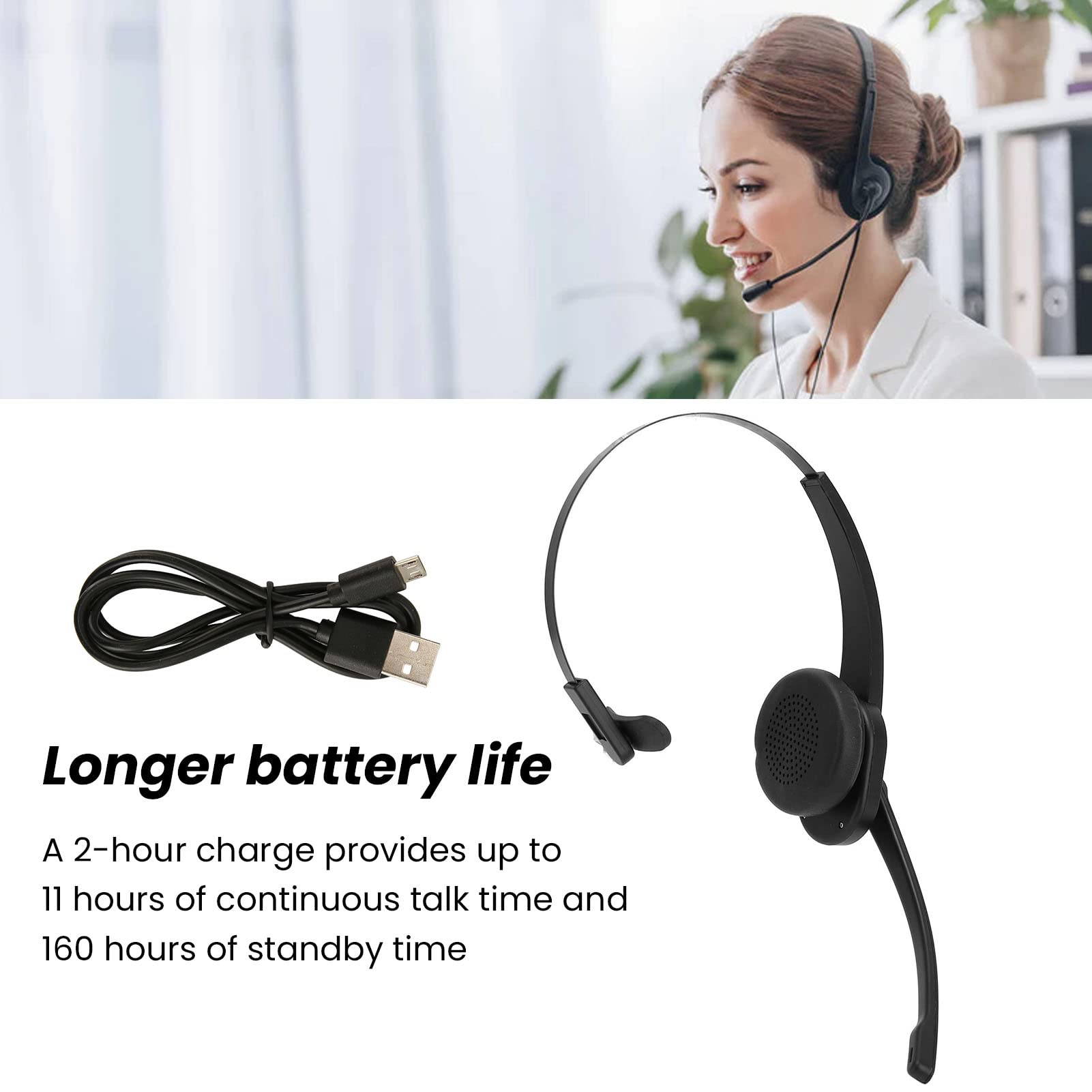Septpenta Einohr Bluetooth Headset, Mit Noise Cancelling, 90 MAh – Für Büro, Auto, Freisprechanrufe