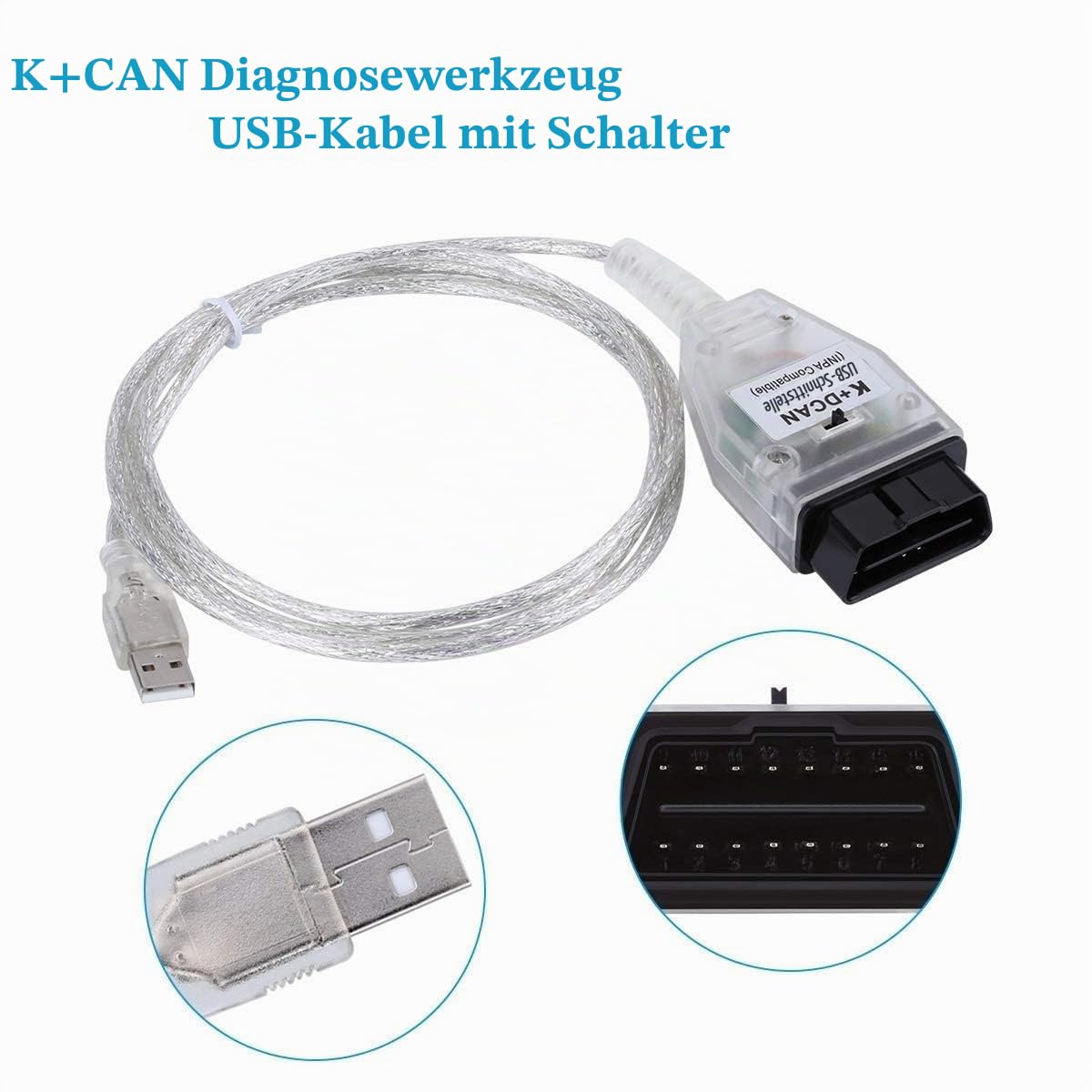 K+ DCAN Ediabas Coding Interface Cable Switch FT232RQ OBDII for R56 E87 E93 E70 from 1996 to 2008