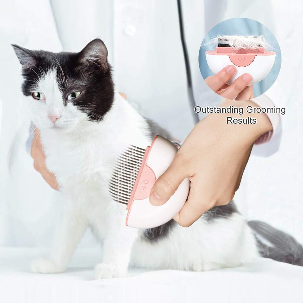 YOUMI Cat Brush for Shedding and Grooming, 2-in-1 Massage & Deshedding Dog Cat Portable Grooming Brush, Hair Removal Cleaning Tool, Keep Your Kitten/Puppy Safe and Healthy (Pink)