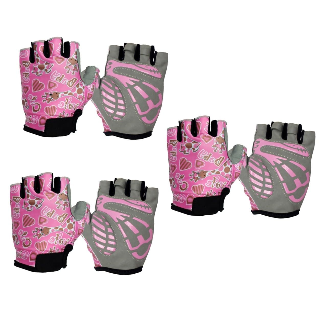 GALPADA 3pares Guantes De Ciclismo para Niño Niña Guantes Antideslizantes De Dedo para Deportes Al Aire Ajustables Color Rosa Talla