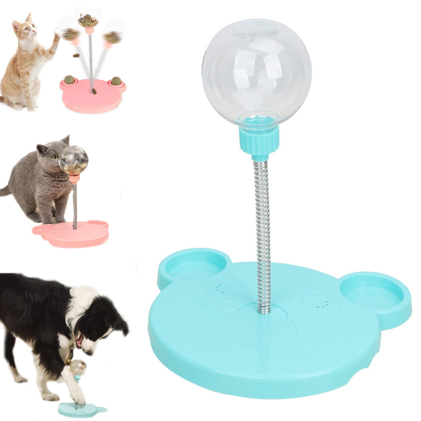 Ficugxd Blue Wobbly Dog Treat Toy,Wiggling Treat Toy For Dogs,Cat Interactive Dispenser With Spring,Slow Feeders Spring Ball Toy,Snack Balls Pet Snack Balls,Leaking Treats Ball Pet Feeder Toy,Pet Toy Treat Dispens
