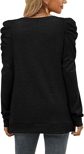 Miniatura 4 de XIEERDUO Sudaderas para mujer cuello en V manga larga ajuste holgado lindo casual